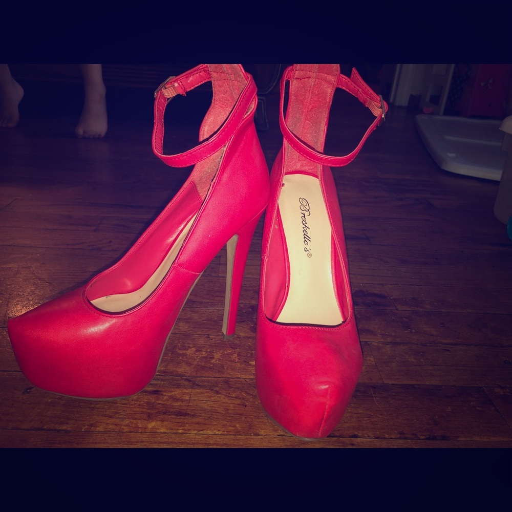 All red ankle strap heels